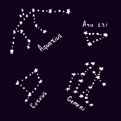 Doodle stars and constellations. Vector illustration on the theme of space and horoscope.