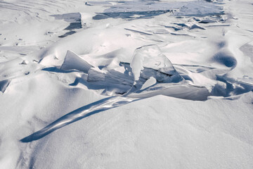 Large ice crystals on Lake Baikal. Russia