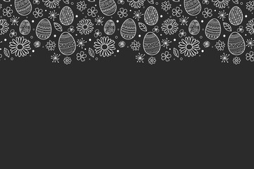 Template of Easter greeting card with eggs and flowers. Vector