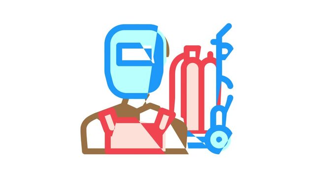 welder worker color icon animation