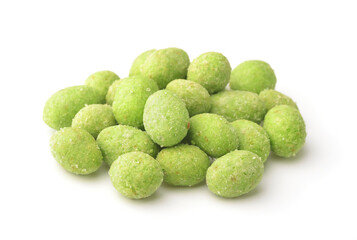 Heap of green wasabi coated peanuts