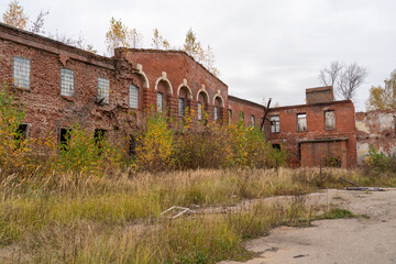 Fototapeta na wymiar Abandoned brick factory in autumn forest