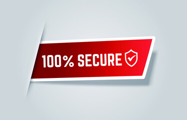 Vector Illustration 100 Percent Secure Label. Modern Web Banner Element With Shield Icon

