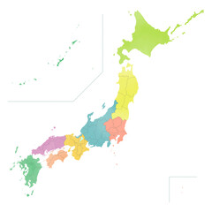 カラフルな水彩風の日本地図
