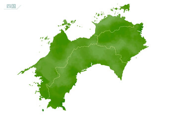 Fototapeta na wymiar 水彩風の日本地図　四国地方