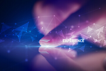 Finger touching tablet with business connection concept