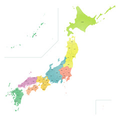 カラフルな水彩風の日本地図