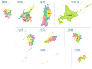 カラフルな水彩風の日本地図