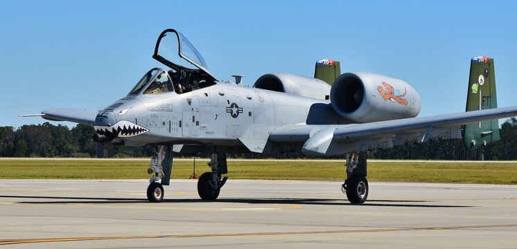 An Air Force A-10 Warthog/Thunderbolt II taxiing on a runway