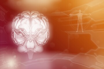 Human brain, neurology analyzing concept - detailed electronic background, medical 3D illustration