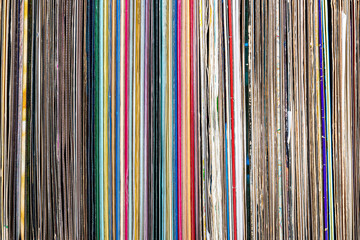 a pile of old vinyl records
