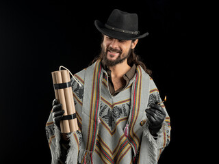 Cowboy with guns. Studio shooting