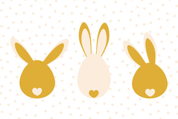 Cute tender bunnies with funny ears for Easter Day. Greeting holiday card in pastel colors. 