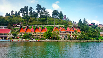 houses on the lake Toba Indonesia