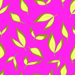 vector seamless pattern of leaves with yellow shadow on background. For fabrics, textiles, clothing, wallpaper, paper, backgrounds, flyers and invitations