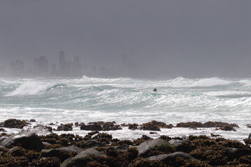 waves crashing on rocks