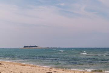 Fototapeta na wymiar Moledo Fort of São João da Ínsua, seen from the beach