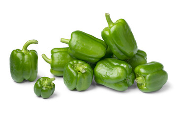 Obraz na płótnie Canvas Heap of fresh green mini peppers isolated on white background