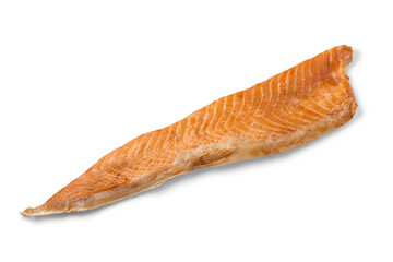 Single smoked salmon tail isolated on white background  