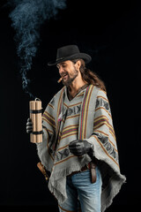 Cowboy with guns. Studio shooting