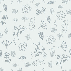 Seamless floral pattern. Abstract flowers, leaves, twigs, natural pattern for printing, fabrics