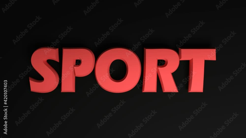 Poster the banner write sport in red letters on black background passing from right to left - 3d rendering 