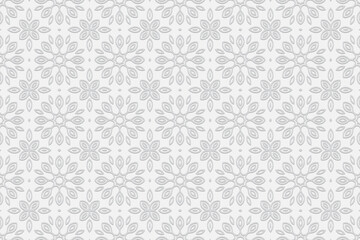 Volumetric ethnic composition with 3D effect of a convex shape. White background with a geometric pattern of embossed lines and shapes for design.