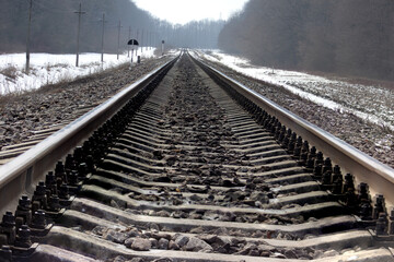 Railway in winter. Empty rails.