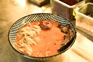 noodles for ramen and tom yum soup, in a plate
