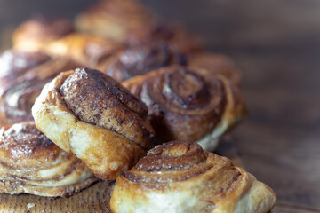 Freshly baked homemade Swedish cinnamon rolls with sugar