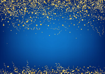 Golden Ribbon Festive Vector Blue Background.