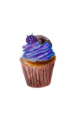 chocolate cupcake with purple cream painted with watercolors