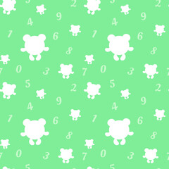 Seamless pattern with white bears and numbers on green background. Funny endless decorative abstract animal backdrop vector illustration	