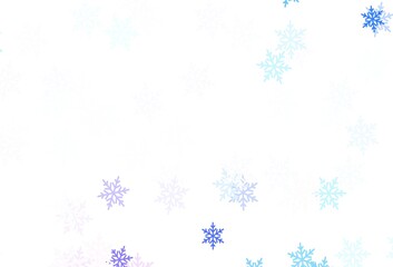 Light Pink, Blue vector pattern with christmas snowflakes, stars.