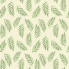 watercolor seamless pattern with green branches and leaves