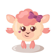 Funny cute kawaii lamb with round body in flat design with shadows. Isolated animal vector illustration	