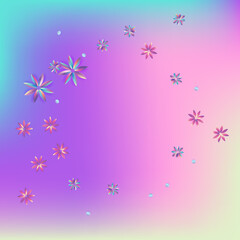 Holographic Hibiscus Art Blue Background. Rainbow