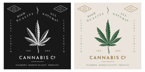 Trendy modern retro vintage cannabis company logo brand - obrazy, fototapety, plakaty