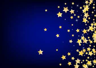 Gold Festive Stars Vector Blue Background.