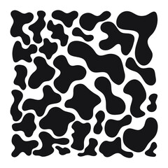 Cow skin texture, black and white spot repeated seamless pattern. Animal print dalmatian dog stains. Vector.