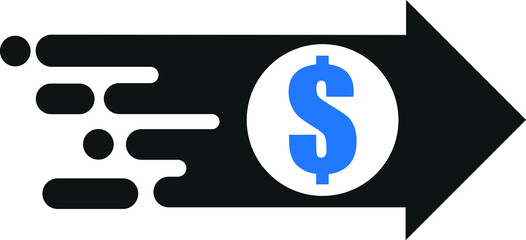 Fast money transfer icon, sent money icon, money transfer icon with dollar sign, quick money transfer icon