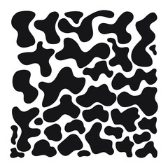 Cow skin texture, black and white spot repeated seamless pattern. Animal print dalmatian dog stains. Vector.