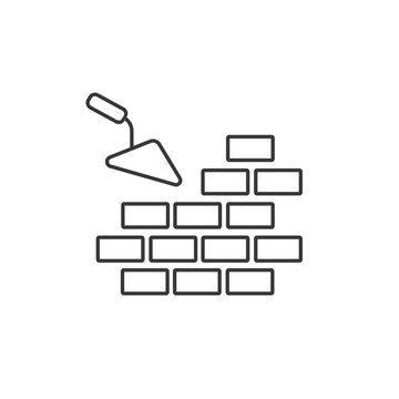 Vector line icons brickwork and building trowel