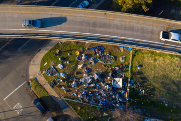 Aerial images of homeless camps in Sacramento.
