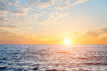 Seascape on a sunset, Horizon over the water.