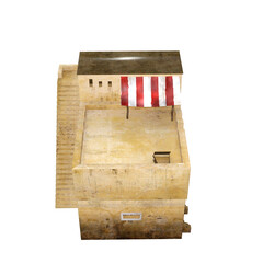 Desert house from old stories, house made of clay. Object for quick integration in photo editing program or other collage project. 3d Rendering, 3d Illustration. 