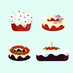 Easter cake in flat design. Easter cake, loaf, easter curd pudding. Isolated colorful elements for sticker, decoration, card, design and etc.