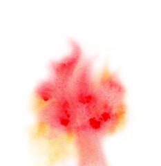 Hand drawn watercolor painting red yellow spot on white background. Watercolor painting texture