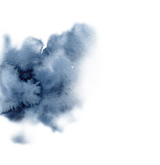 Hand drawn watercolor dark blue spot on white background. Watercolor painting texture