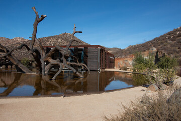 Water mirror in famous restaurant garden in Baja California